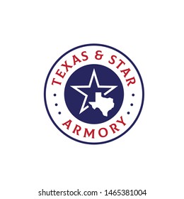 Texas map and star graphics inside circle seal logo design