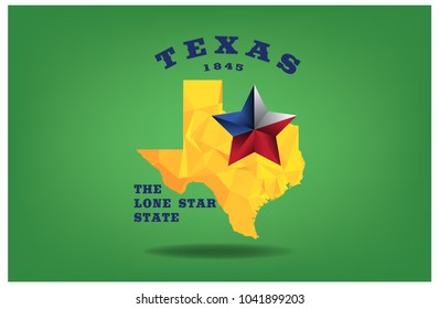 Texas map with star and nickname the lone star state. vector eps 10.