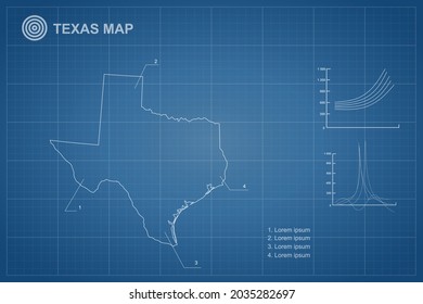 Texas map - State of USA Map International vector template with outline style and white color isolated on blueprint background - Vector illustration eps 10