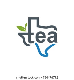 Texas Map with Tea Letter and Tea Leaves Logo Vector