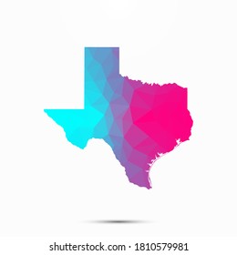 Texas map triangle low poly geometric polygonal abstract style. Cyan pink gradient abstract tessellation modern design background low poly Texas abstract map. Vector illustration