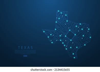 Texas Map - United States of America Map vector with Abstract futuristic circuit board. High-tech technology mash line and point scales on dark background - Vector illustration ep 10 