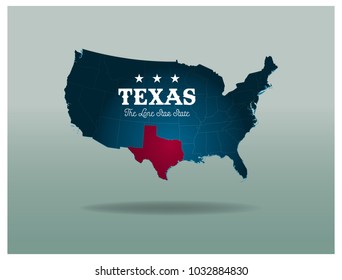 Texas map with USA map and nickname "the lone star state" vector eps 10
