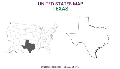 Texas map of USA state. Texas map vector illustration. Texas vector map on white background.