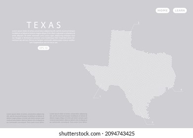 Texas Map - USA, Vereinigte Staaten von Amerika Karte Vektorvorlage mit weißen Punkten, Gitter, Grunge, Halftone-Stil einzeln auf grauem Hintergrund für Infografik, Design - Vektorgrafik eps10