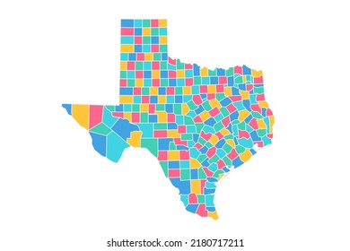 Texas Map - USA, United States of America Map vector template with High detailed including blue, green, pink, and yellow outline color isolated on white background - Vector illustration eps 10