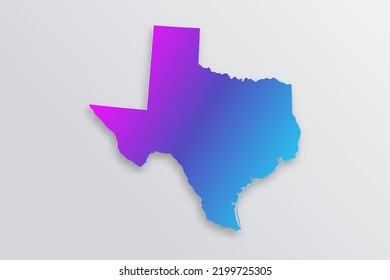 Texas Map - USA, United States of America Map vector with 3D, paper style including shadow and Gradient blue, purple color on grey background for design, infographic - Vector illustration eps 10