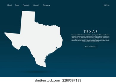 Texas Map - USA, United States of America Map vector template with 3d white color on dark blue and green gradient color background for website template design - Vector illustration eps 10