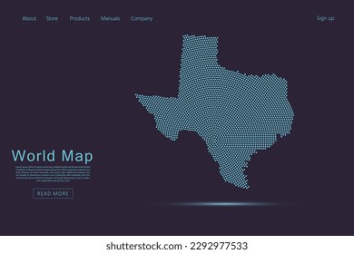 Texas Map - USA, United States of America Map with blue dots, grid, grunge, halftone style isolated on dark purple background for website, technology design - Vector illustration eps 10