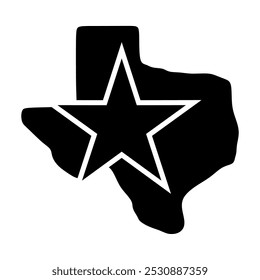 Ícone vetorial do mapa do Texas do estado dos EUA, isolado no fundo branco, com a estrela, silhueta, design minimalista e moderno
