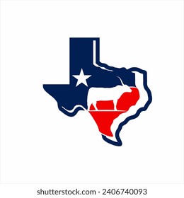 Texas map vector illustration logo design with stars and cows.