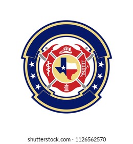 texas map vector logo. fire fighter emblem.
