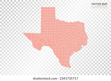 Texas map vector orange color on transparent background.