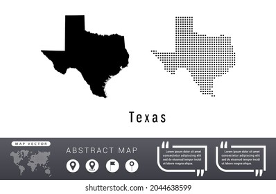 Texas Map Vector Set Halftone Dots Black.