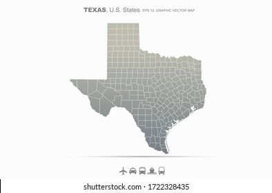 texas map. vector map of texas, U.S states. amreica country map. 