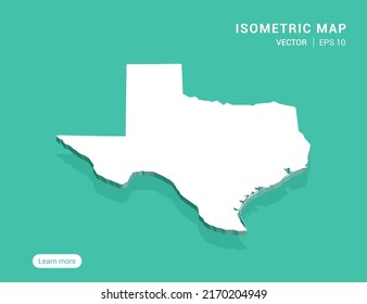 Texas map white on green background with 3d isometric vector illustration.