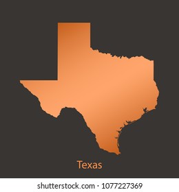 Texas map,border with chrome,orange,copper metal shine gradient. Vector illustration