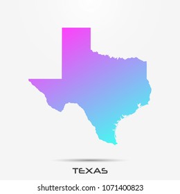 Texas map,border with pink and turquoise gradient. Vector illustration