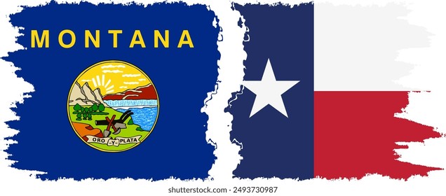 Texas and Montana states grunge brush flags connection, vector