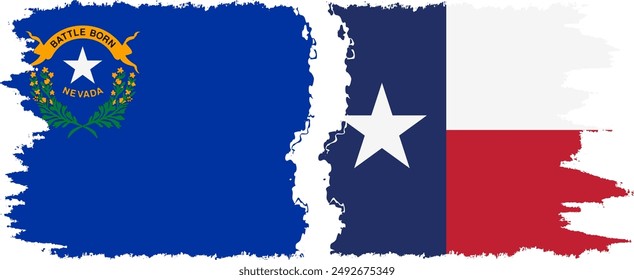 Texas and Nevada states grunge brush flags connection, vector