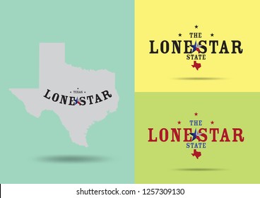 Texas Nickname The Lone Star State with map, Vector EPS 10.