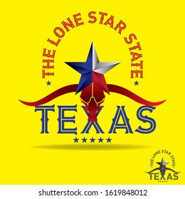 Texas with nickname The Lone Star state, and longhorn, logo design concept, vector eps
