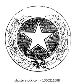 Texas Official Seal Based Upon The Seal Of Republic Of Texas, Its Obverse Side Is Used For Governmental Purposes And Reverse For Texas Legislative Medal Of Honor Vintage Line Drawing.