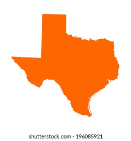 Texas orange vector map silhouette high detailed illustration isolated on white background. State of United states of America. Country in USA.