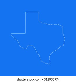 Texas Outline Map, Stroke. Line Style. White And Blue. Vector EPS8