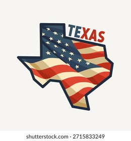 Texas Outline Map Waving Flag Vintage Theme Perfect for Print, Apparel, etc