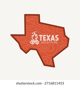 Mapa de contorno de Texas con patrón de madera y diseño de hoguera perfecto para impresión, ropa, etc
