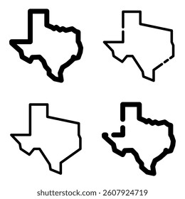 Texas Outline Variations: Four Line Art State Map Icons
