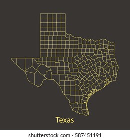 Texas outline,stroke of map with administrative division. Vector illustration