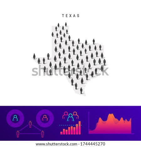 Texas people map. Detailed vector silhouette. Mixed crowd of men and women icons. Population infographic elements. Vector illustration isolated on white.