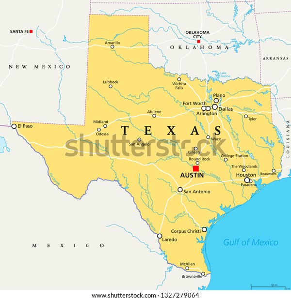 Texas Political Map Capital Austin Borders Stock Vector Royalty