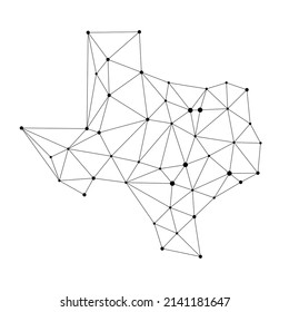 Mapa poligonal de Texas. Mapa vectorial de puntos geométricos conectados abstractos. Bajo estilo de poli.