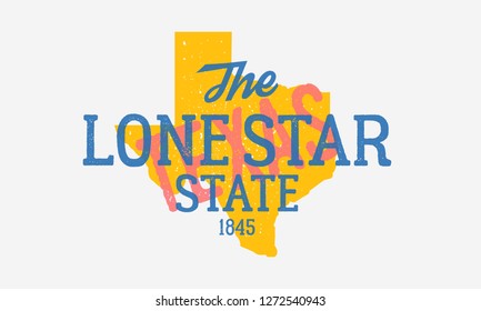 Texas poster, logo. The Lone Star State trendy poster. Vintage design. Abstract Print for T-shirt, typography. Vector illustration