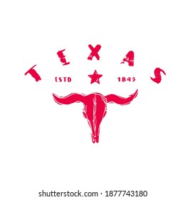 Texas print design for t-shirt. Red on white background