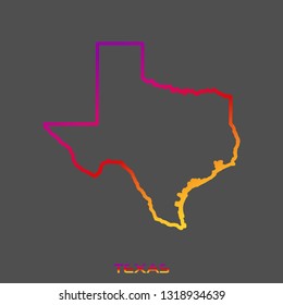 Texas purple red yellow fluid gradient outline map, stroke. Line style. Vector illustration