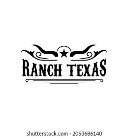 Texas Rabch, Country Western Bull Cattle Vintage Label Logo Design