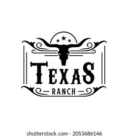 Texas Rabch, Country Western Bull Cattle Vintage Label Logo Design