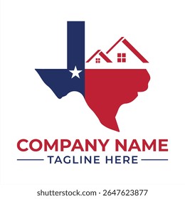 Logotipo imobiliário do Texas com Lone Star State Casas temáticas e cores que promovem o negócio de casa e propriedade do Texas