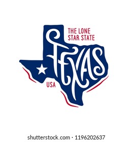 Texas related t-shirt design. The lone star state. Colored concept on black background. Vintage vector illustration.
