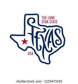 Texas related t-shirt design. The lone star state. Colored concept on black background. Vintage vector illustration.