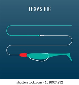 Texas rig fishing tackle setup scheme for catching bass, pike, perch, zander  and other predatory fish.