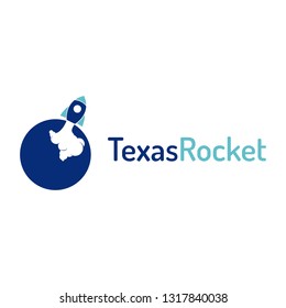 texas rocket launch logo. Rocket smoke forms a map of Texas state