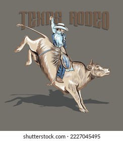 rodeo texas.Logo retro de rodeo con silueta de jinete de vaquero. Insignia de rodeo vintage de Wild West. Ilustración del vector