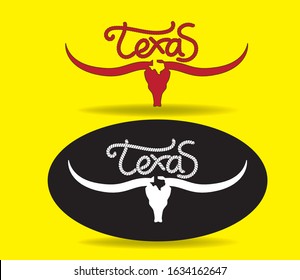 Texas Rope Style With Longhorn Logo Design Concept, Vector Eps