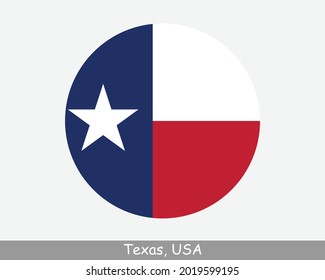 Texas Round Circle Flag. TX USA State Circular Button Banner Icon. Texas United States of America State Flag. The Lone Star State EPS Vector