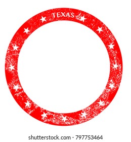 Texas rubber stamp in red ink on a white background
